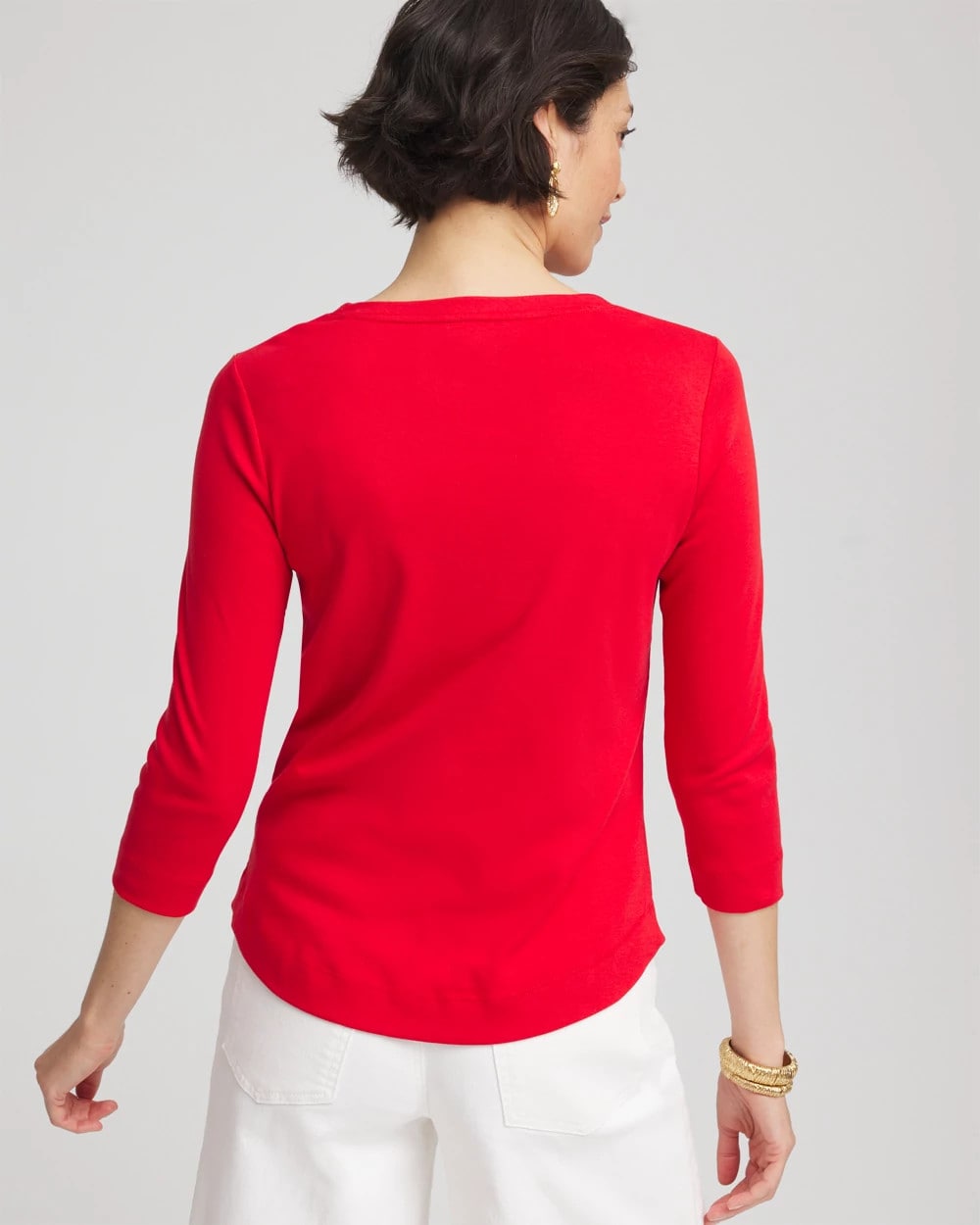 Chico's Everyday 3/4 Sleeve V-Neck Tee RED GLOW