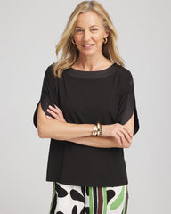 Chico's Jersey & Satin Dolman Tee BLACK