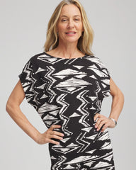 Chico's Travelers™ Crinkled Knit Geo-Print Top BLACK