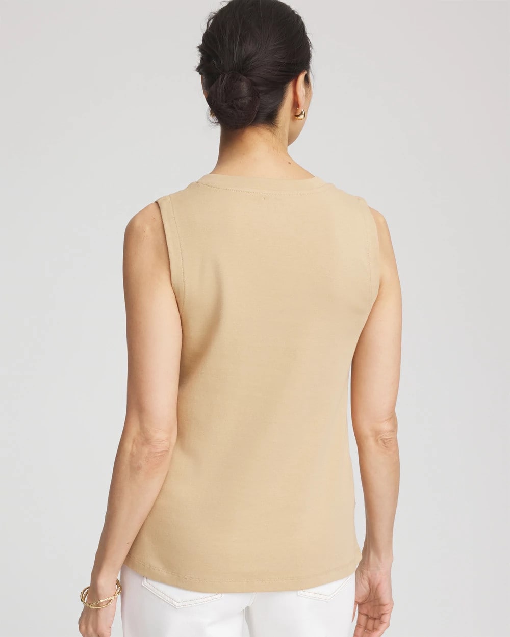 Chico's Sleeveless V-Neck Button Tank CAFE AROMA