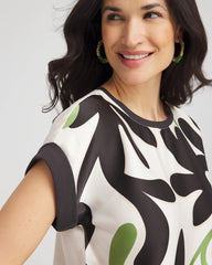 Chico's Floral Rib-Knit Satin Top ECRU
