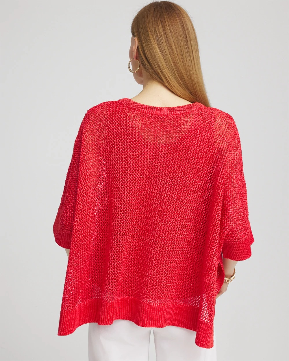Chico's Sequin Open Knit Poncho RED GLOW