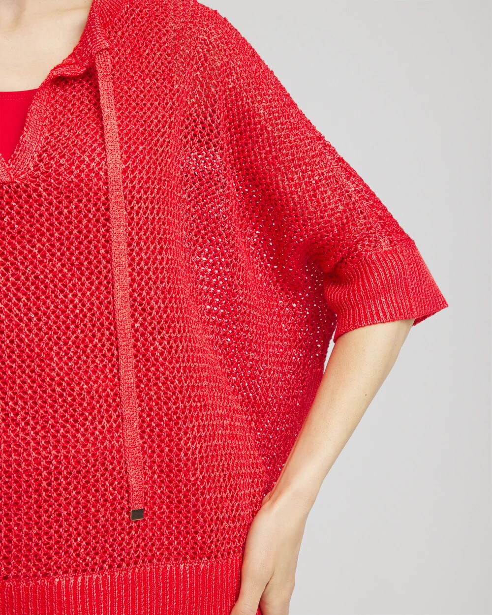 Chico's Sequin Open Knit Poncho RED GLOW