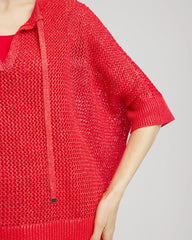 Chico's Sequin Open Knit Poncho RED GLOW