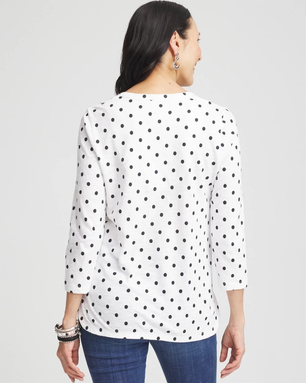 Chico's Polka-Dot Slub Scoop-Neck Tee ALABASTER