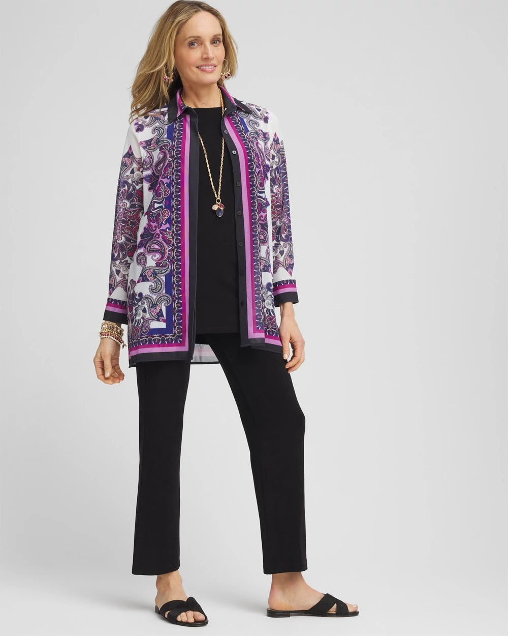 Chico's Travelers™ Collection Mesh Shirt Jacket PURPLE CLOVER