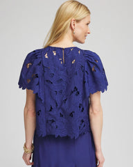 Chico's Lace Detail Flutter Sleeve Top BLUE CASA