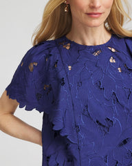 Chico's Lace Detail Flutter Sleeve Top BLUE CASA
