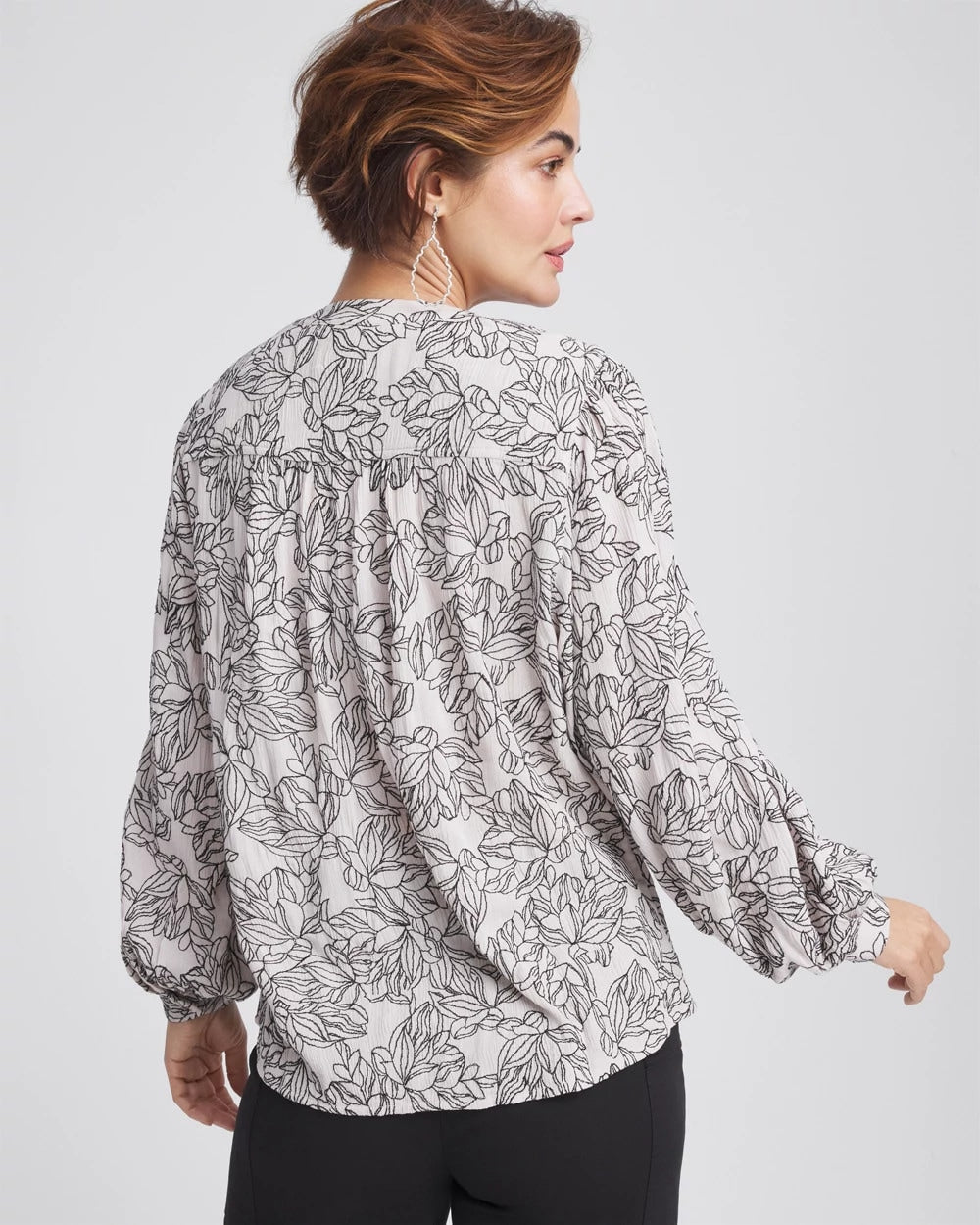 Chico's Crepe Embroidered Blouse SMOKEY TAUPE