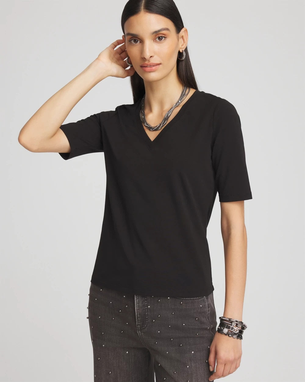 Chico's Elbow-Sleeve Perfect Tee BLACK