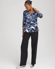 Chico's Pima Cotton Floral 3/4 Sleeve Tee BLUE LOTUS