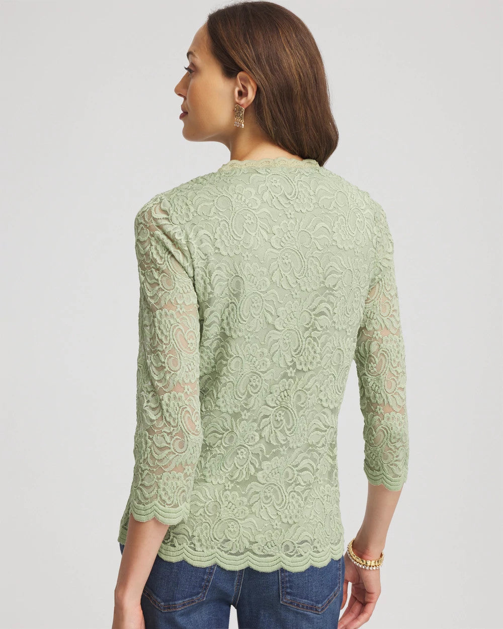 Chico's Lace Scallop-Hem Knit Tee SAGE MEADOW