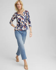 Chico's Printed Textured Scoopneck Cardigan ECRU