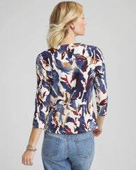 Chico's Printed Textured Scoopneck Cardigan ECRU