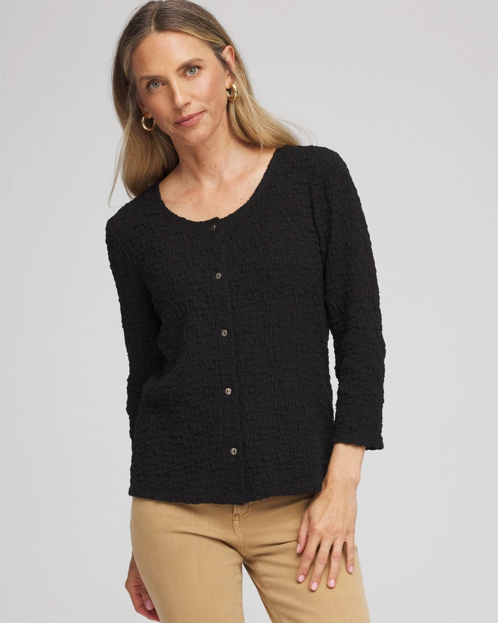 Chico's Textured Scoopneck Cardigan BLACK