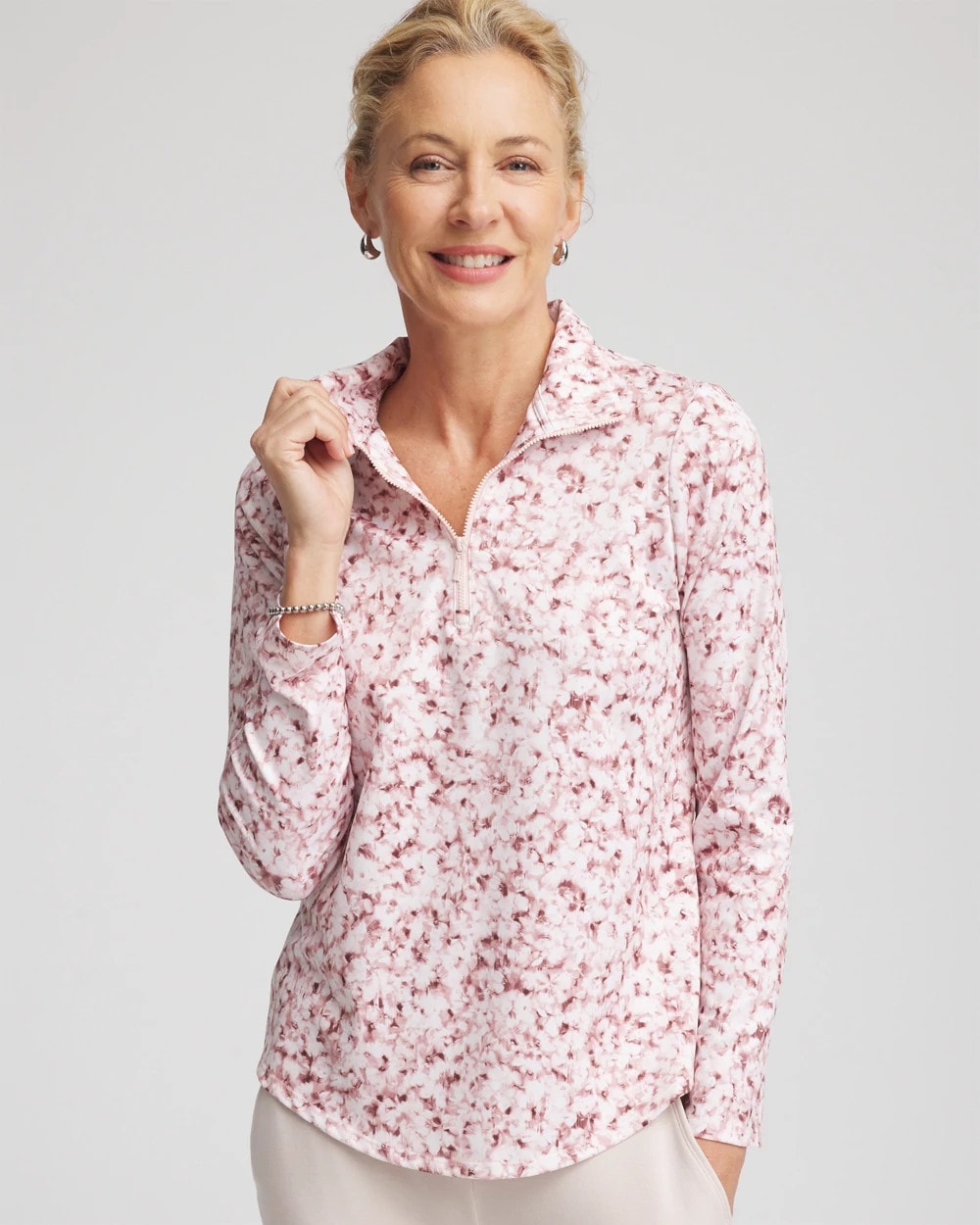 Chico's Zenergy® UPF Printed Zip-Front Pullover ROSE SMOKE