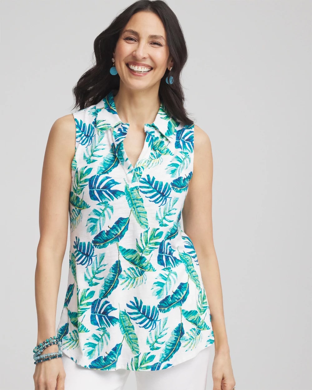 Chico's Island Slub Sleeveless Collared Tunic ALABASTER