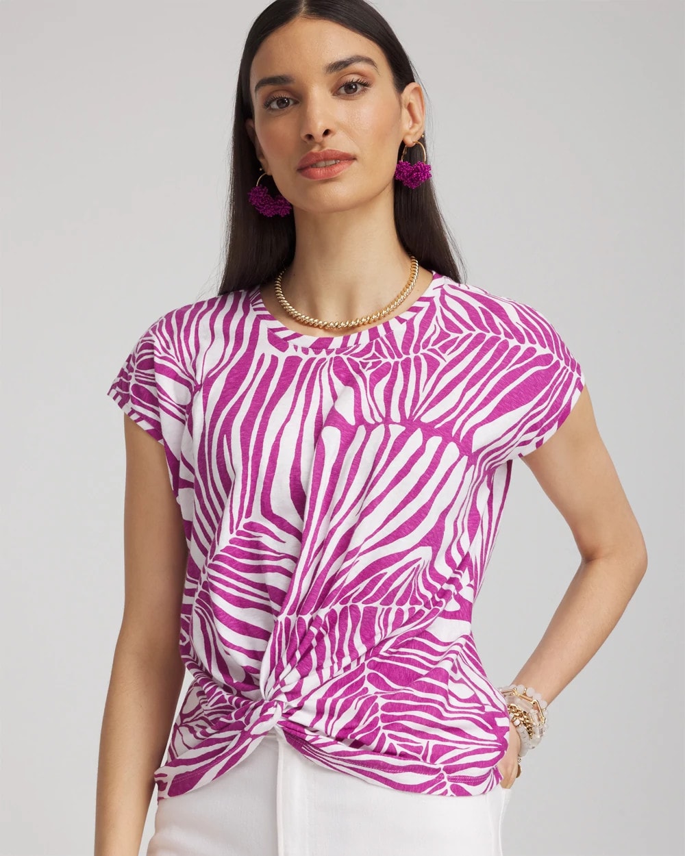 Chico's Jungle Inverted Knot Front Tee AFRICAN VIOLET