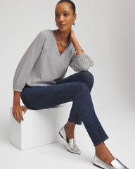 Chico's Striped Crinkled Raglan Top ALABASTER