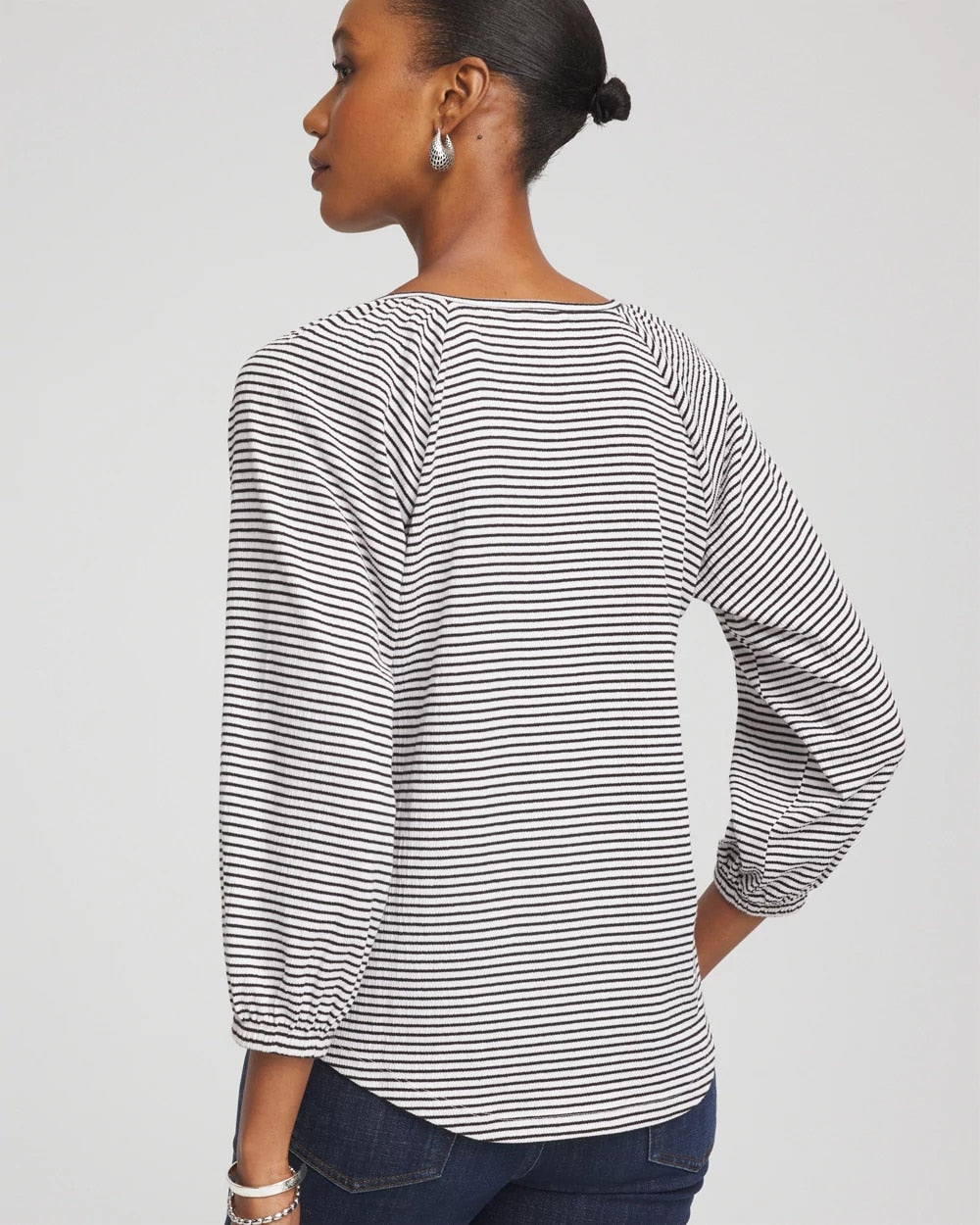 Chico's Striped Crinkled Raglan Top ALABASTER