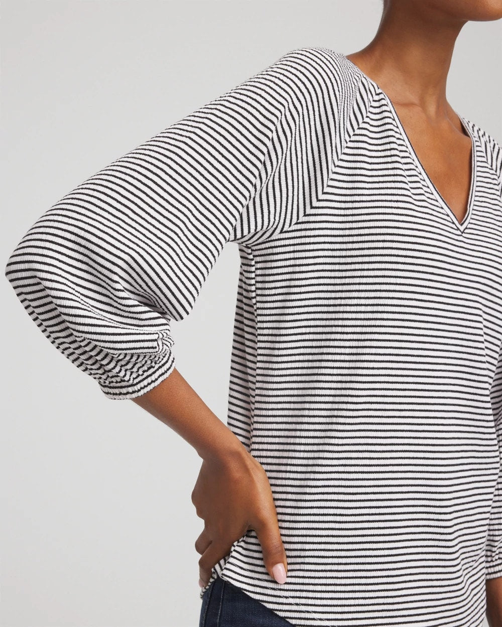 Chico's Striped Crinkled Raglan Top ALABASTER