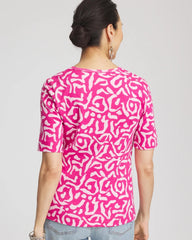 Chico's Animal Print Crewneck Pima Tee CRUSHED BERRIES
