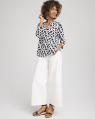 Chico's Printed Cotton Slub Henley Shirt BLACK