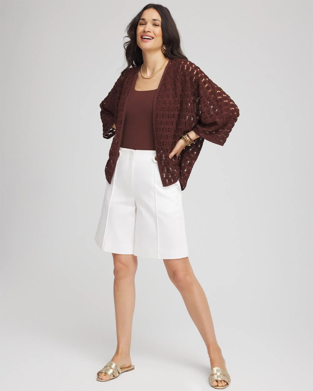 Chico's Short Woven Kimono CACAO