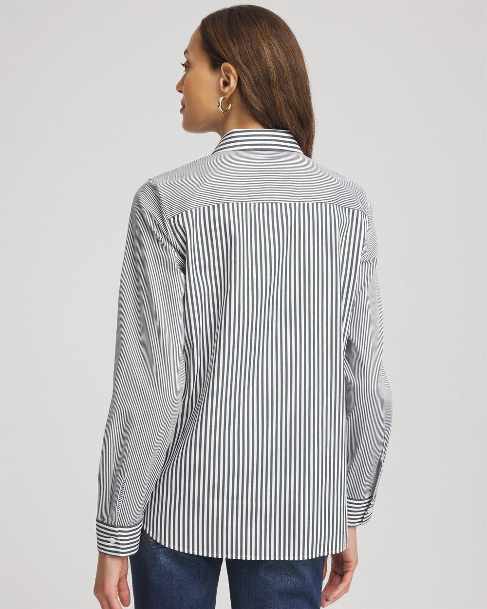 Chico's No Iron™ Colorblock Striped Shirt DARKEST SPRUCE