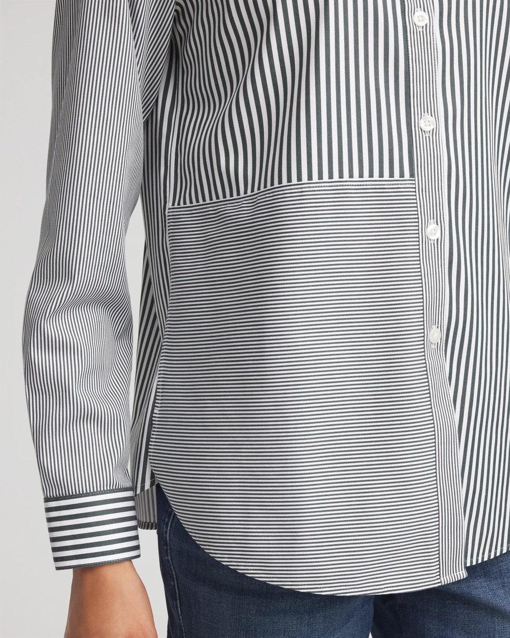 Chico's No Iron™ Colorblock Striped Shirt DARKEST SPRUCE