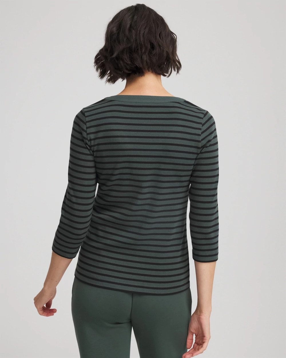Chico's Zenergy® Ribbed Striped Henley Tee DARKEST SPRUCE