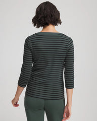 Chico's Zenergy® Ribbed Striped Henley Tee DARKEST SPRUCE