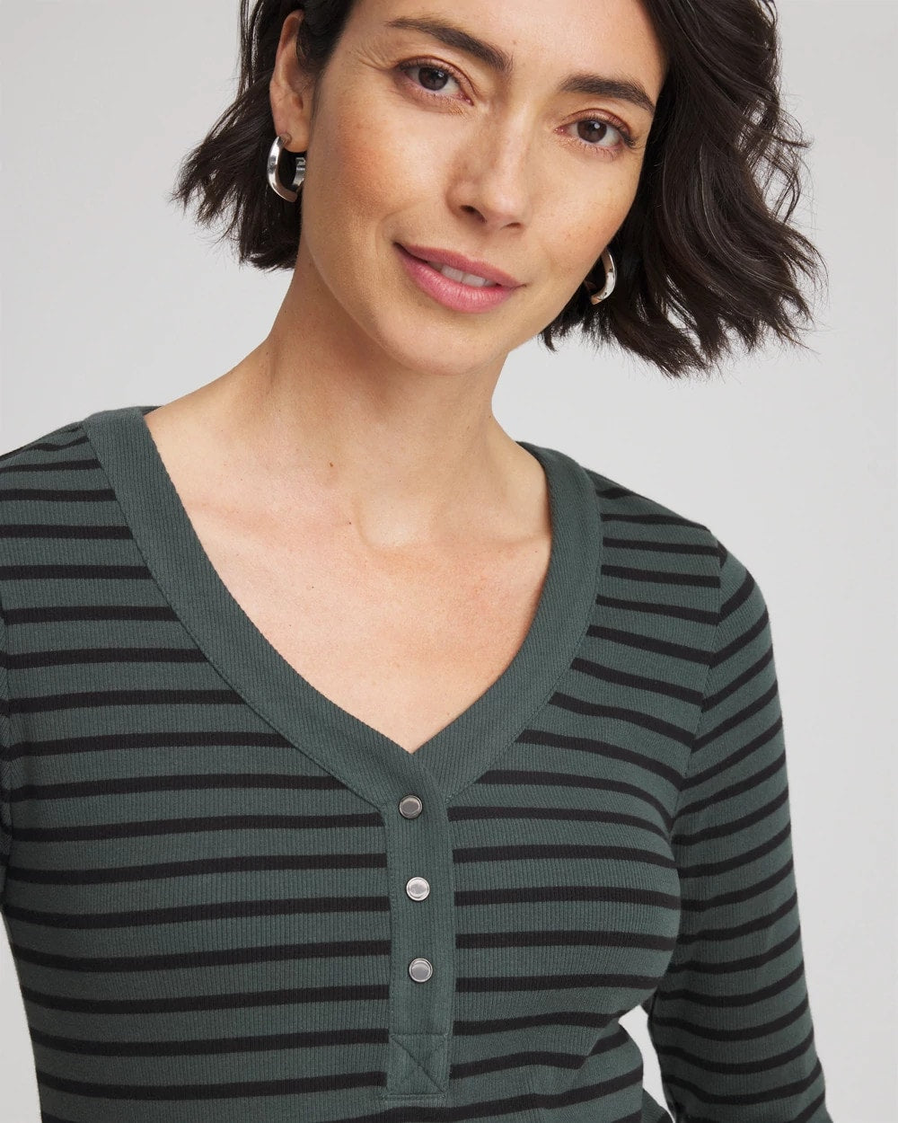 Chico's Zenergy® Ribbed Striped Henley Tee DARKEST SPRUCE