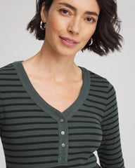 Chico's Zenergy® Ribbed Striped Henley Tee DARKEST SPRUCE