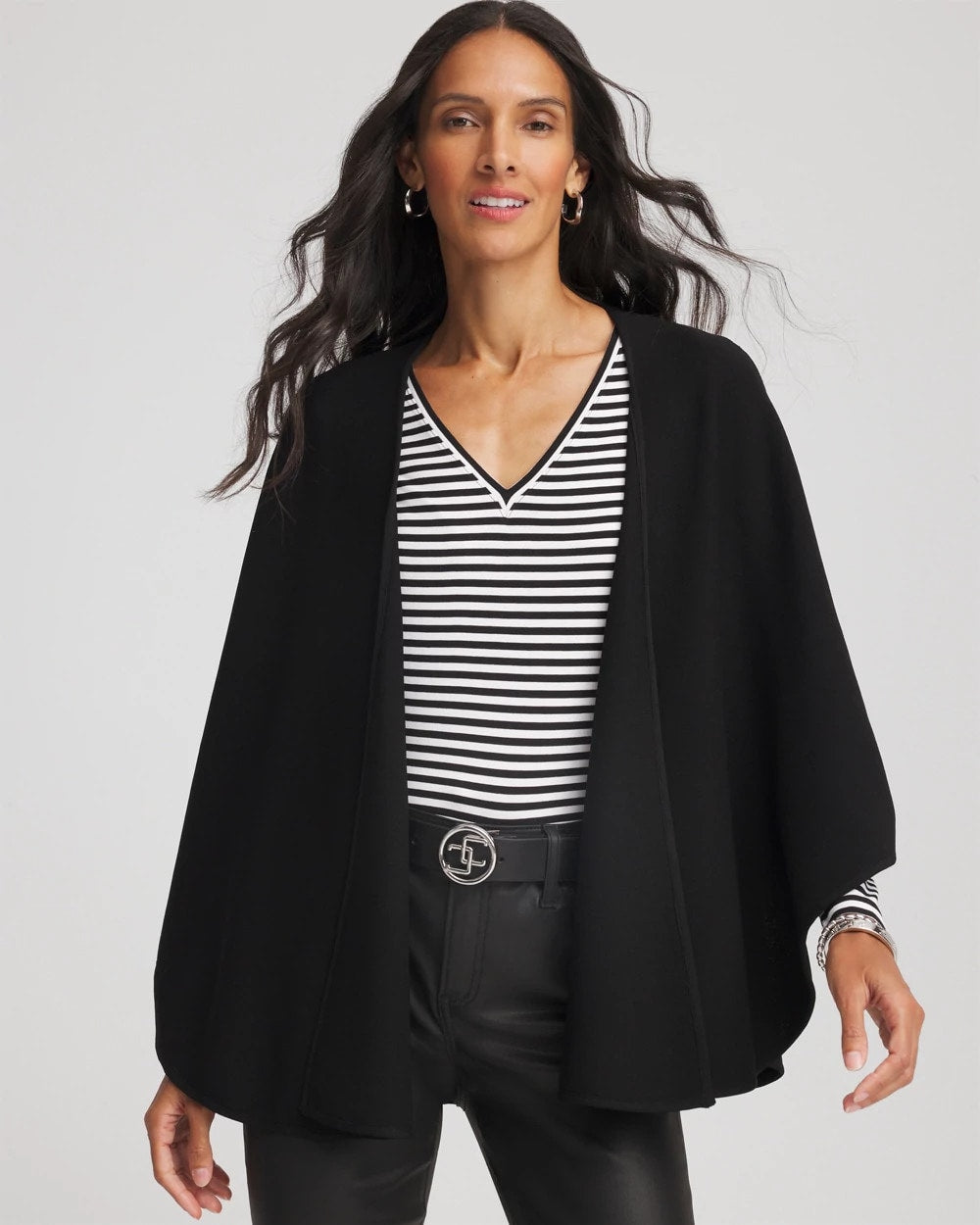 Chico's Crepe Open-Front Ruana BLACK