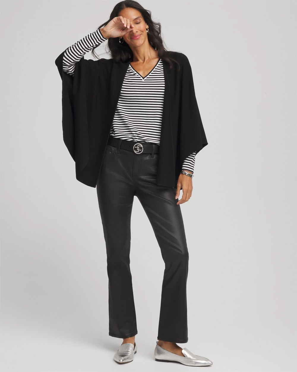 Chico's Crepe Open-Front Ruana BLACK