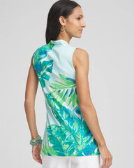 Chico's Tropical Pima Sleeveless V-Neck Tunic TEAL WATERS