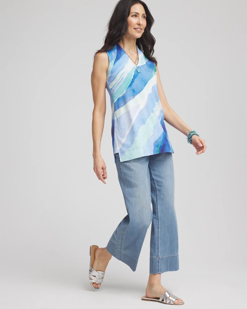 Chico's Ocean Pima Sleeveless V-Neck Tunic RICH COBALT