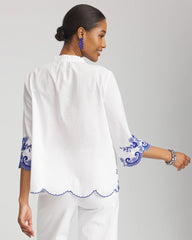 Chico's Embroidered Tassel Tie-Front Blouse RICH COBALT