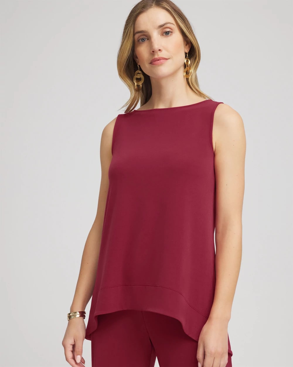 Chico's Travelers™ Knit High-Low Hem Top RUSSET RED