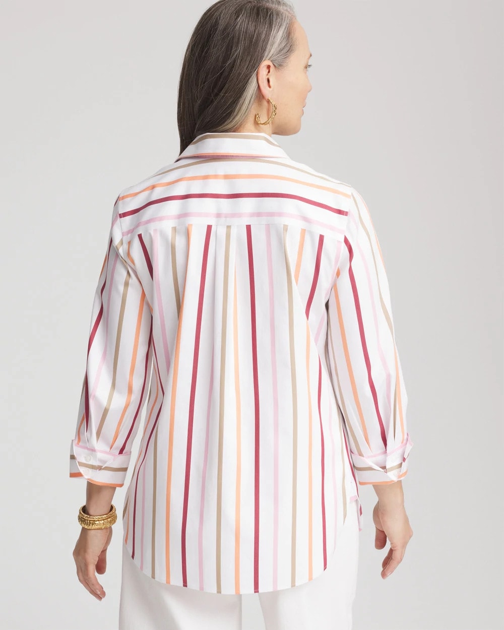 Chico's No Iron™ Striped Stretch-Sateen Shirt ECRU