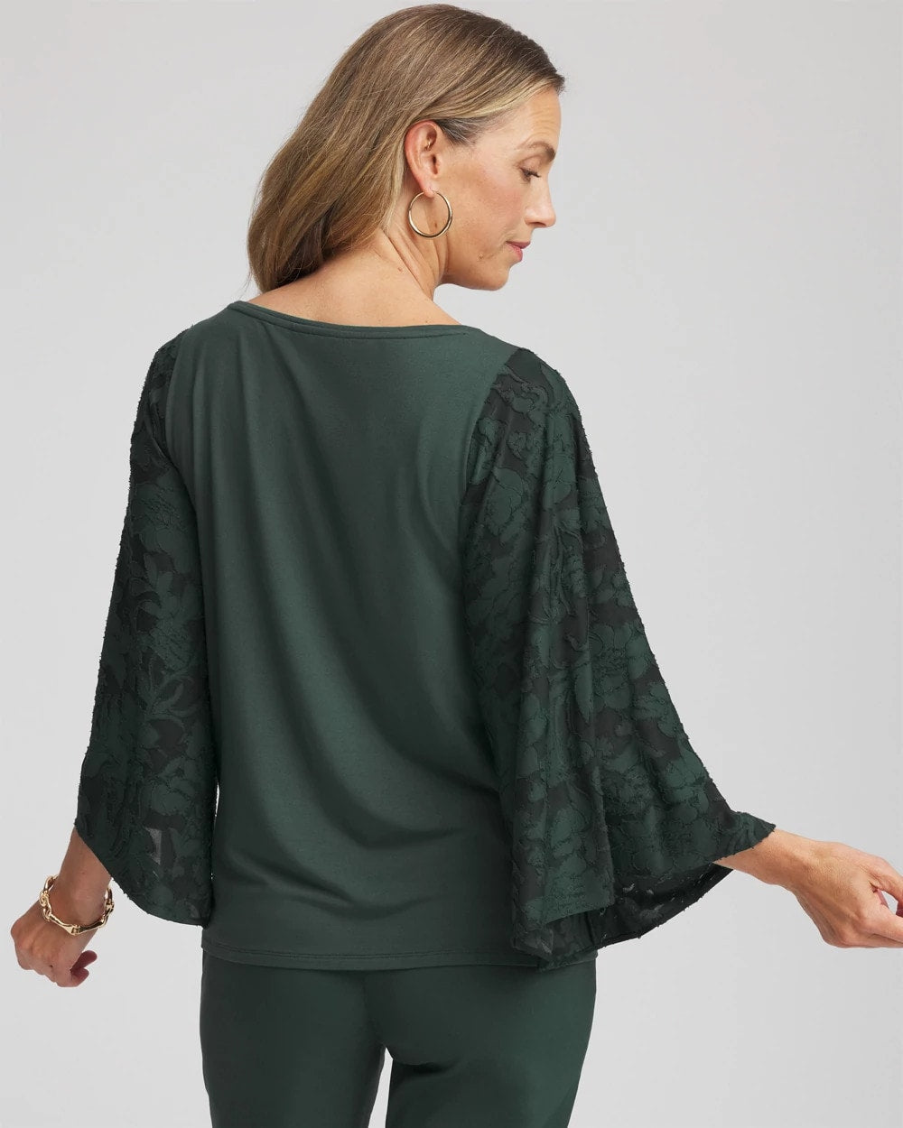 Chico's Touch of Cool™ Burnout Angel-Sleeved Top DARKEST SPRUCE