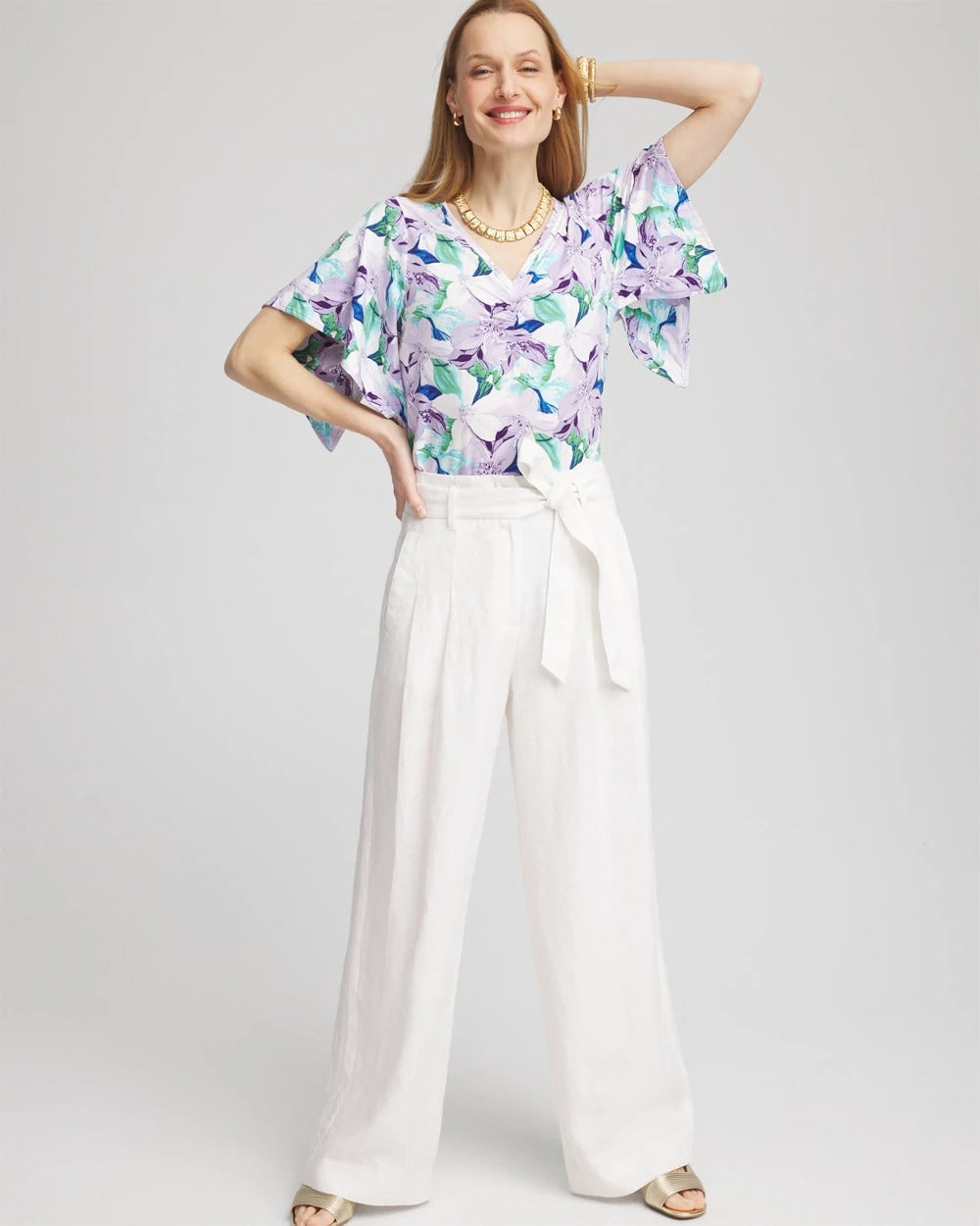 Chico's Touch of Cool™ Lily Handkerchief-Sleeve V-Neck Tee GENTLE LAVENDER