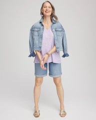 Chico's Polka-Dot Short Sleeve Forward Seam Tee GENTLE LAVENDER