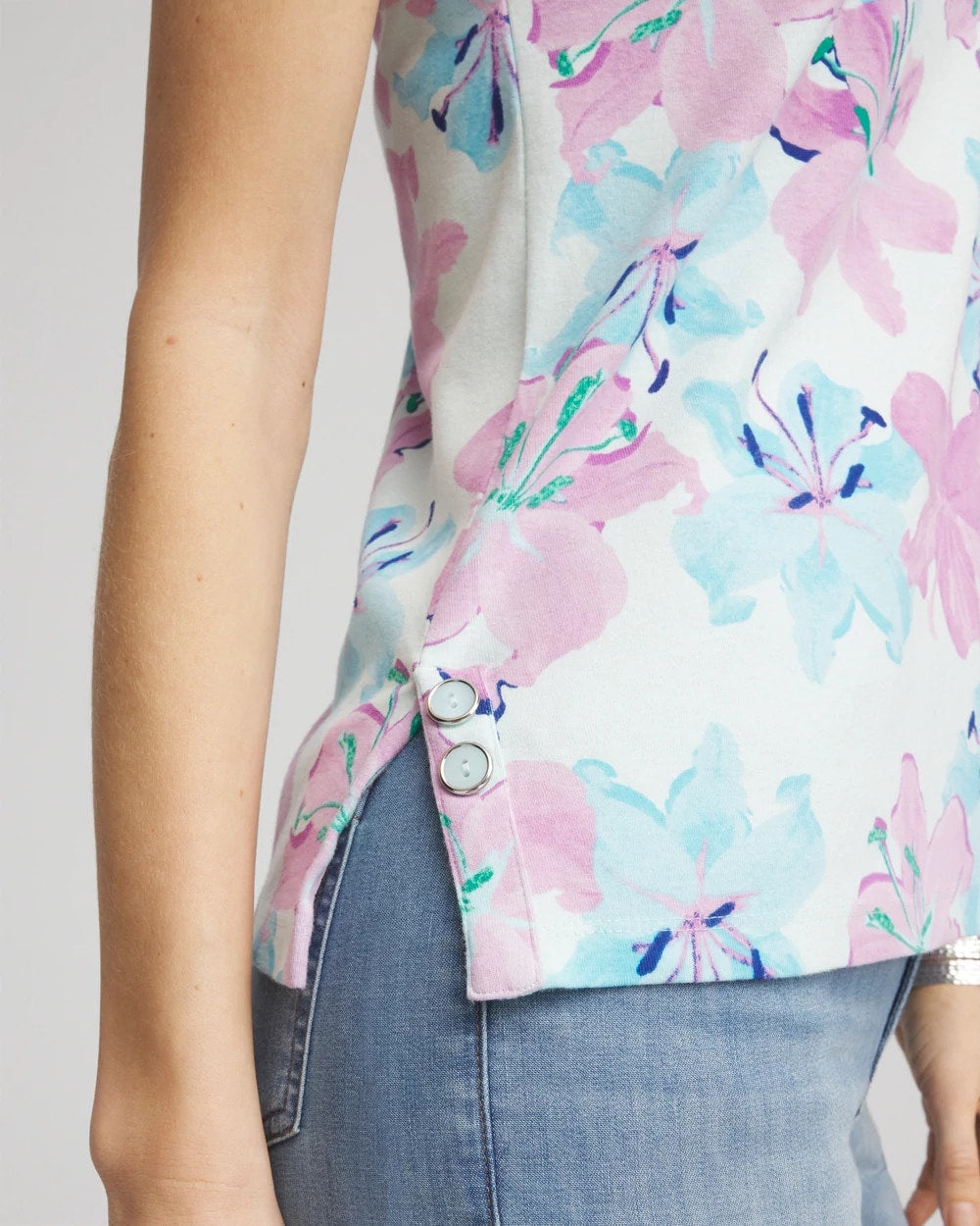 Chico's Floral Sleeveless V-Neck Tank PARADISO BLUE