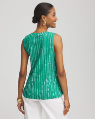 Chico's Polka-Dot Sleeveless V-Neck Tank EDEN GREEN