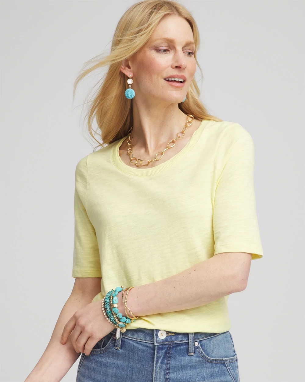 Chico's Slub Elbow-Sleeve Tee BRIGHT YELLOW