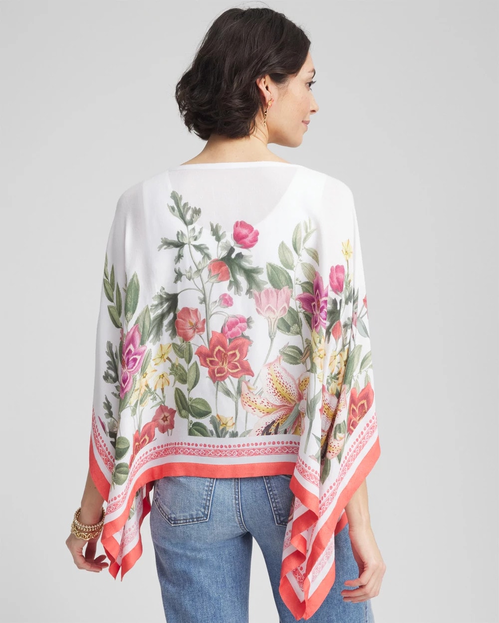 Chico's Wildflower Crepe Boatneck Poncho ALABASTER