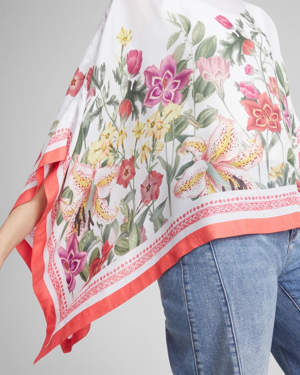 Chico's Wildflower Crepe Boatneck Poncho ALABASTER