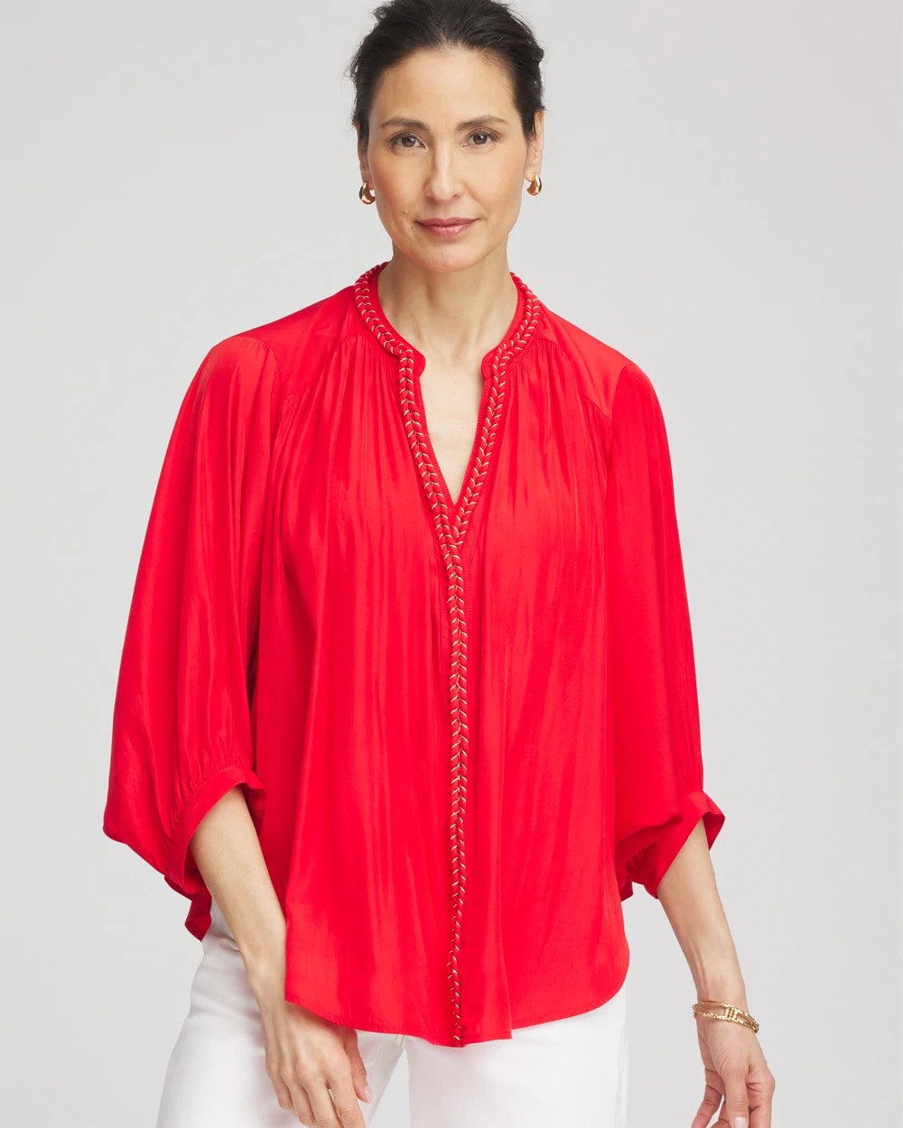 Chico's Braided Batwing Blouse RED GLOW
